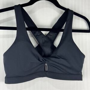 Fabletics Black Mesh Cut-Out Cross-Back Twist-Front Sports Bra Women's Medium